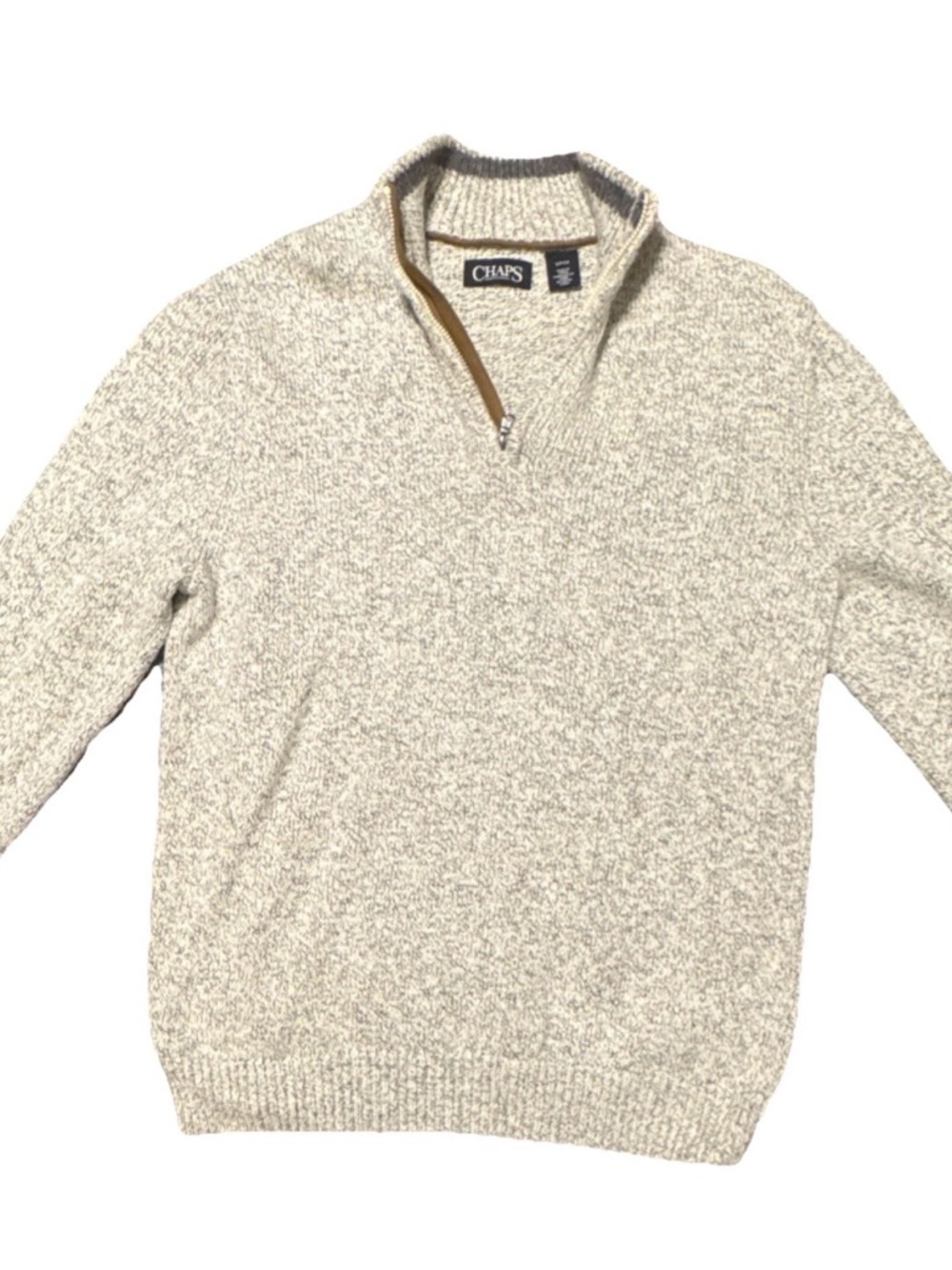 Chaps Men’s Heather Cream Zip Mock Neck Sweater